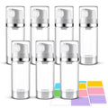 7 Pack Airless Pump Bottles 3.4oz/100ml Lotion Dispenser Travel Pump Bottles for Toiletries Airless Cosmetic Pump Container Airless Pump Jar for Toiletries Shampoo Cream with Labels(Clear)