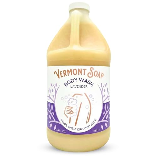 VERMONT SOAP Natural Body Wash with Shea Butter, Mild Gel Body Wash for Moisturizing and Soothing Skin, Fragrance Free Body Wash for Women & Men (Lavender, 64oz)