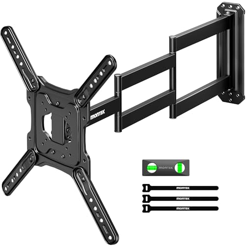monTEK 37 Inch Long Arm TV Wall Mount for 23-65 Inch Flat and Curved TVs – Full Motion, Space-Saving