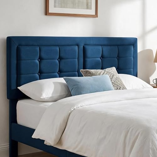 Full Size Bed Frame with Adjustable Headboard - Velvet Upholstered, Sturdy Metal Support