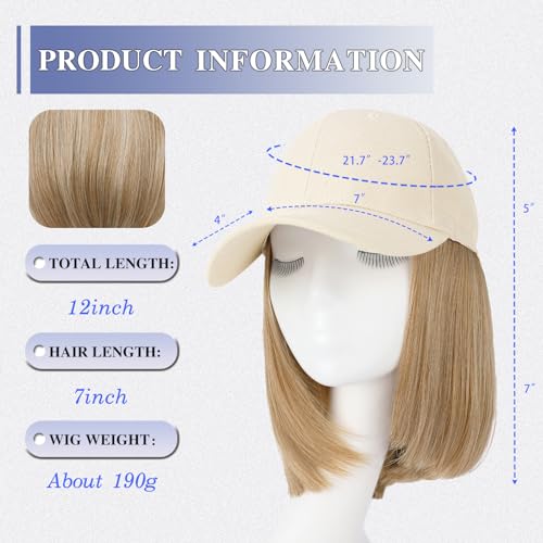 FORCUTEU 12 Inch Hat Wigs for Women Baseball Cap with Hair Extensions – Straight 27/613