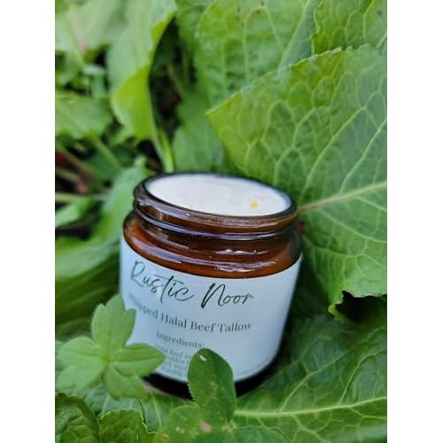 Rustic Noor - 100% Halal Beef Tallow Cream for Skin, Face, & Body. Whipped Moisturizer - 4oz Jar (Handmade in Upstate NY) (Jojoba, Black Seed Oil, & Rosehip)