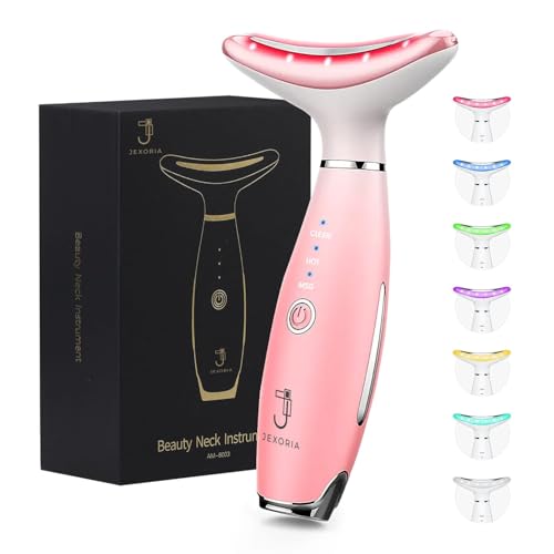 7-Color LED Light Therapy Massager with Heat & Vibration ? Face & Neck Skin Firming & Facial Tightening Tool ? Jawline Care ? Gift for Moms, Teens & Friends