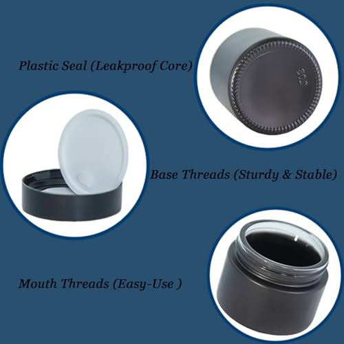 45Pack 2oz Small Glass Jars with Lids, Lotion Container, Cosmetic Containers, Little Travel Jars for Creams with Mini Spoon, Black Label (Matte Black)