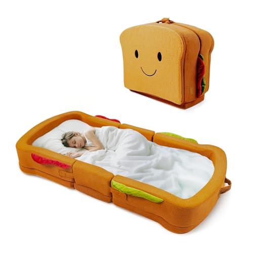 LIFTOZA Toddler Travel Bed Sandwich Style for Kids 2-6, Foldable Portable Cot with Safety Rails, Washable Cover