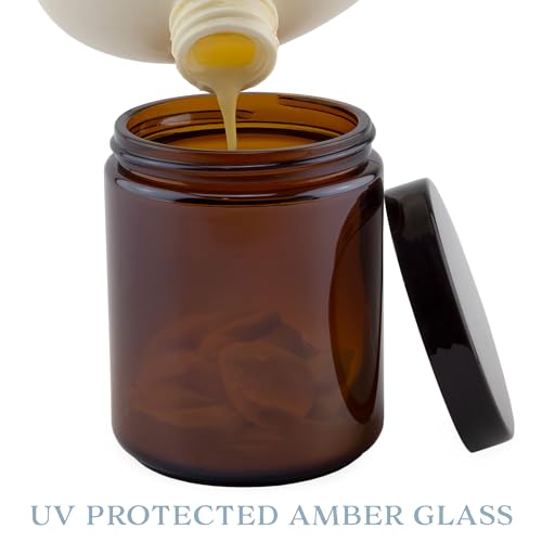 Amber Brown Glass Cosmetic Jars Pack of 6 9oz - Airtight Body Butter & Cream Storage