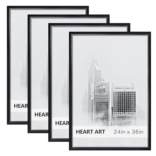 HEART ART 24x36 Poster Frames Set of 4 - Black Without Mat, Wall Art Display