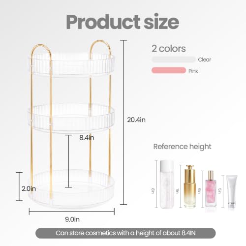 Delnor Clear Rotating Makeup Organizer Countertop 3-Tier Lazy Susan Stand