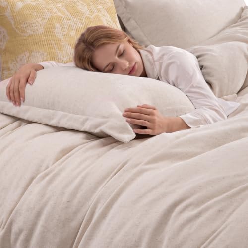 King Chenille Duvet Cover Set - Boho Textured Soft Bedding, Beige, King Size