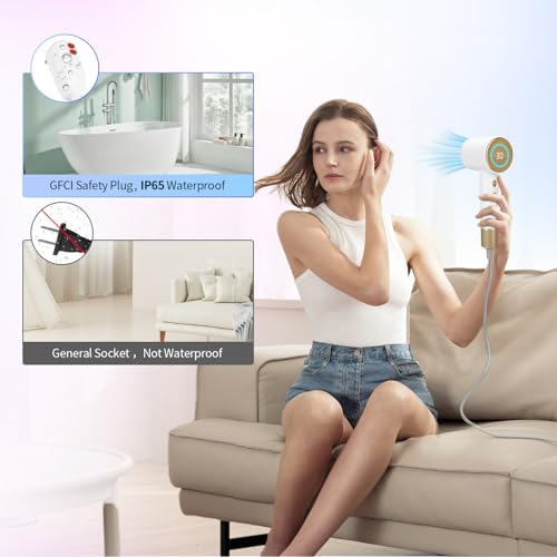 CoralBoxer White Hair Dryer with 110,000 RPM Brushless Motor, GFCI Safety Plug & LED Display