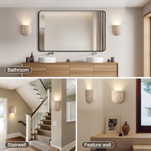 Half Bowl Travertine Wall Sconce - Up Light Only, 6.1 Inch Natural Stone Minimalist Wall Lamp with G9 LED Bulb