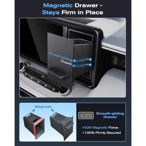 For Ford Maverick 2022-2024 Console Console Storage Drawer Magnetic Design Slides Smoothly - [OEM Fit& 100% Stable] - Cubby Storage Box with Silent Mat - Thickened ABS Material