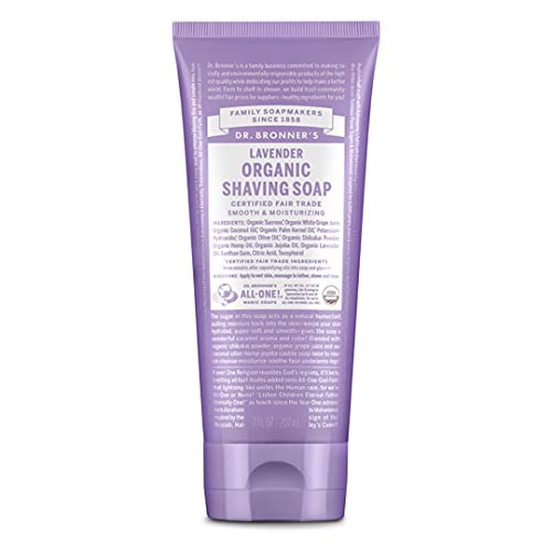 Dr. Bronner's Organic Shaving Soap? (Lavender, 7 Ounce)? Moisturizing Shave Soap for Men & Women? Certified Organic Sugar & Shikakai? For Face, Underarms & Legs