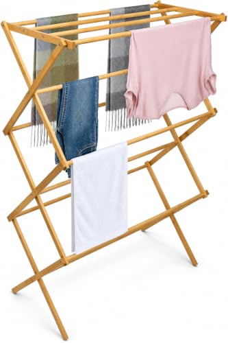 Eco-Friendly Bamboo Drying Rack with 10 Bars, Collapsible Laundry Hanger