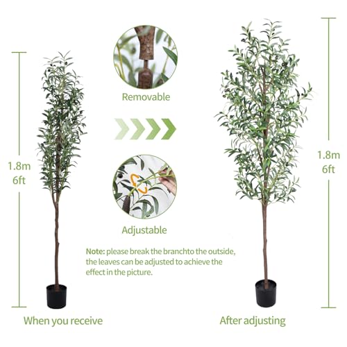 Artificial Olive Tree 6ft Tall Faux Potted Plant with 648 Leaves & 24 Fruits - 1 Pack