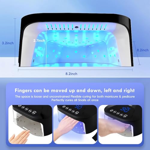 UV LED Nail Lamp with UV Gloves,Magnetic Metal Mirror Base Cordless Nail Dryer, Gel Polish Curing Light with 4 Timers,Touch Control Display,Auto Sensor for Professional Salon & Home