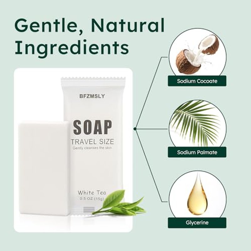 100 Pack Bulk Wrapped Hotel Bar Soap, 0.5 oz (15g), White Tea Scent ? Mini Guest Soaps for Hotels, Airbnb, Vacation Rentals, Travel Toiletries, Individually Wrapped