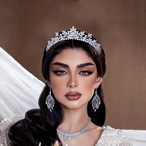 Silver Wedding Tiara with Sparkly Zircon Crowns for Women Handmade Bridal Headpiece
