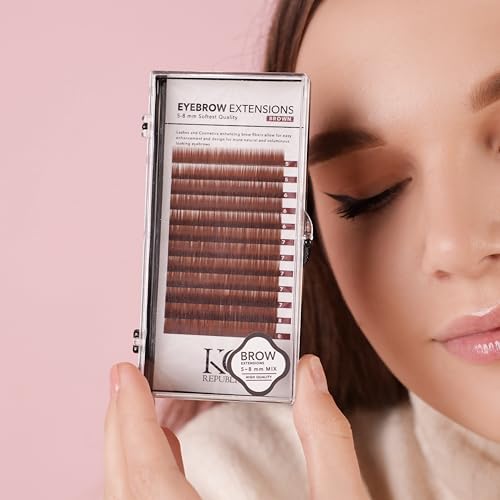 Eyebrow Extensions Premium Kit with 4 Trays of Mink Eyebrows in Light Brown, Brown, Dark Brown, Black, Comes on Mixed Length Trays 5-8 Mm Mix, Eyebrow Premium Glue & Extension Tweezers