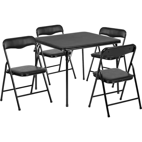 Kids Folding Table and Chair Set 24x24 Black, 5-Piece Preschool Furniture