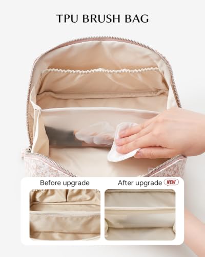 Pink Floral Waterproof Makeup Bag for Travel & Organization - Medium Variation