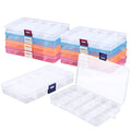 Cosics 10pcs Fake Nail Storage, 15-Grid Small Plastic Rhinestone Organizer Box, Acrylic False Nail Tips Container, Jewelry Display Holder, Tackle Hair Art Craft Accessories Empty Case with Dividers