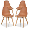 Set of 4 Modern Orange Dining Chairs - Molded Plastic & Solid Wood Legs