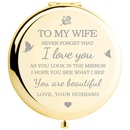 Yountown Gold Compact Mirror for Wife - I Love You Personalized Gift