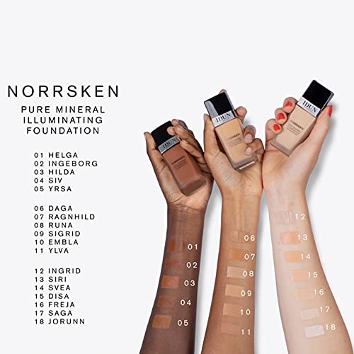 IDUN Minerals Liquid Norrsken Foundation - Silky Smooth Coverage - Luminous, Dewy Finish for Dry and Dull Skin - Water Resistant and Vegan Makeup - 206 Freja - Warm Light - 1.01 oz (Pack of 2)