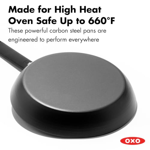OXO Obsidian 10-Inch Carbon Steel Frying Pan, Pre-Seasoned, Oven & Induction Safe