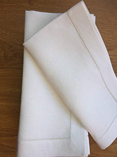 Set of 12 20x20 Inch Linen Dinner Napkins - Elegant Hemstitch, Eco-Friendly