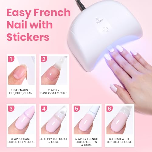 Beetles Pastel Gel Polish Set - Petal Ivory, 4Pcs White & Pink Gel Nail Polish with Base Coat Top Coat, Soak Off UV LED Lamp French Nails Art for Spring Nails Complete for Beginner & Professional