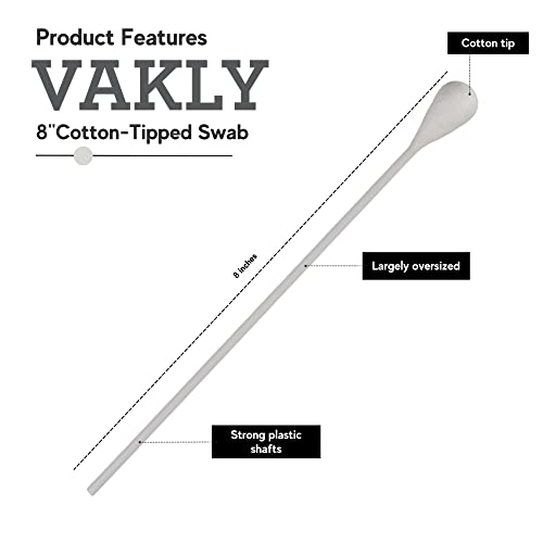 Vakly 8-Inch Oversized Cotton Tipped Applicators Pack of 2 - 200 Count Extra Long Swabs