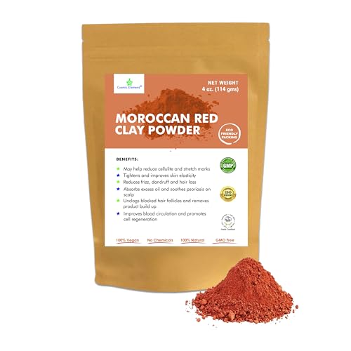 Cosmic Element Moroccan Red Clay Powder - Red Clay Powder for Skin | Suitable for Face, Body Wraps & Hair Care | Clay Mask for Face | Red Clay Masks, Wraps, Scrubs, Soaps, Bath Bombs & Detox ? 4 oz