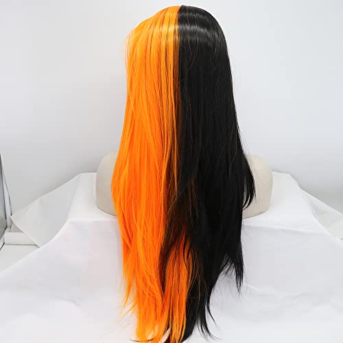 Ginger Black Half Lace Front Wig for Women - Long Silky Straight Hair, 26 Inch, Heat-Resistant Fiber