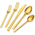Gold Flatware Set for 8 - 40-Piece Hammered Stainless Steel Cutlery