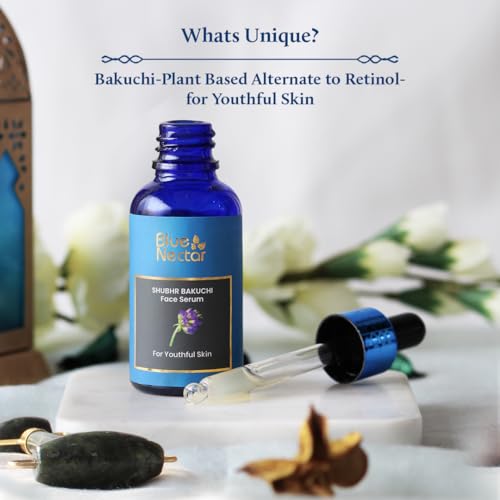 Blue Nectar Kumkumadi Tailam Face Oil for Glowing Skin (0.33 Fl Oz, 26 herbs) along with Bakuchiol Anti Aging Serum for Fine Lines, (1 Fl Oz)