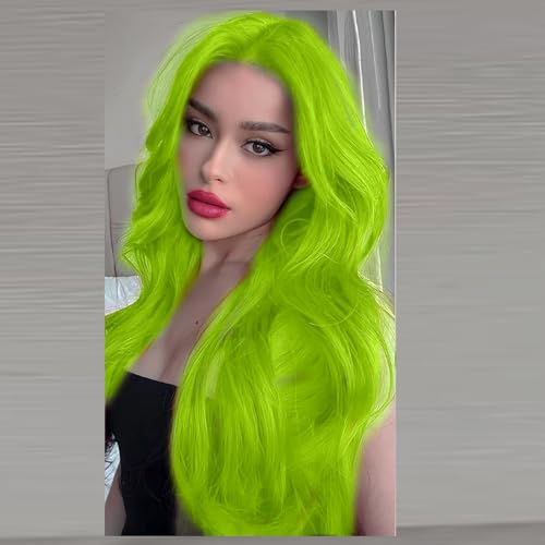 Karissa Hair 24 Inch Neon Green Curly Lace Front Wig Synthetic Long Body Wave for Women