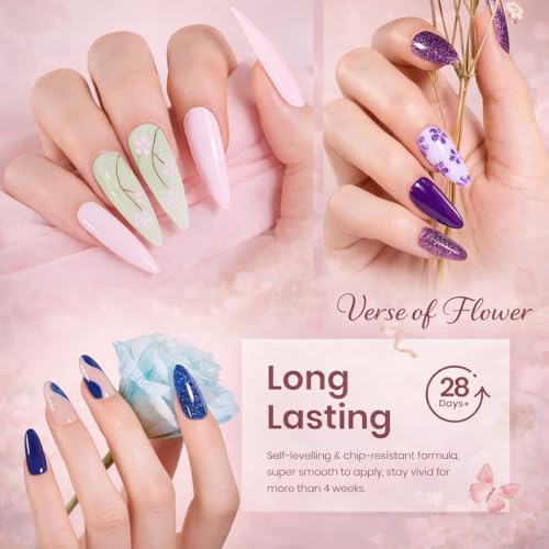 beetles Spring Gel Nail Polish Set - 36 Colors Verse of Flower Gel Nail Kit Pink White Black Red Purple Blue Yellow Gel Colors & 3Pcs Base Top Coat Soak off UV Home Salon Easter Gift for Women