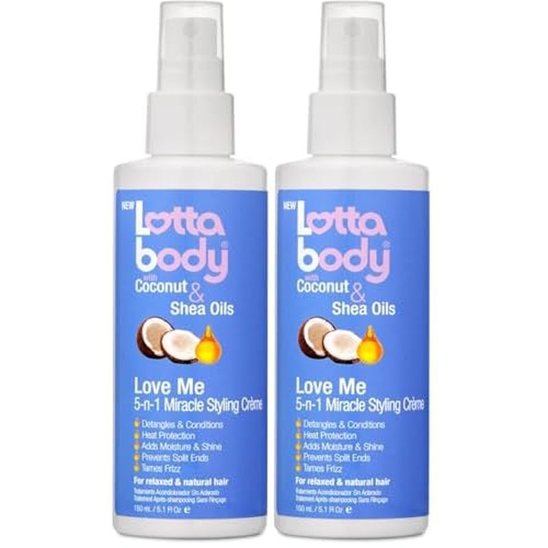 Lottabody Love Me 5 in 1 Miracle Creme, Heat Protection For a Moisture & Brilliant Hair, 5.1 Fl Oz (Pack of 2)