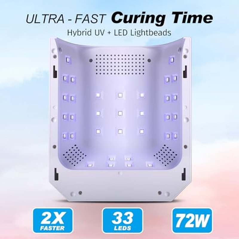 Belovedone UV Nail Lamp, 72W Rechargeable LED Gel Nail Light Dryer for Gel Polish 4 Timer Modes Cordless Bling White Diamond Rhinestones for Salon & Home