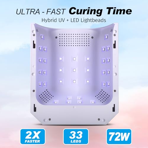 Belovedone UV Nail Lamp, 72W Rechargeable LED Gel Nail Light Dryer for Gel Polish 4 Timer Modes Cordless Bling White Diamond Rhinestones for Salon & Home