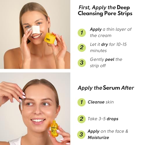Blackhead Remover Pore Strips & Pore Minimizer Serum Bundle ? 2-Step Pore Deep Cleansing & Pore Refine System for Smooth, Clear Skin