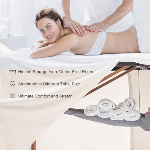 Massage Table Skirt,Massage Face Rest Cover,and Massage Table Under Storage 3pcs Set,SPA Bed Cover,Bed Valance,Soft and Stretchable Fabric Fit Different Size (Khaki)