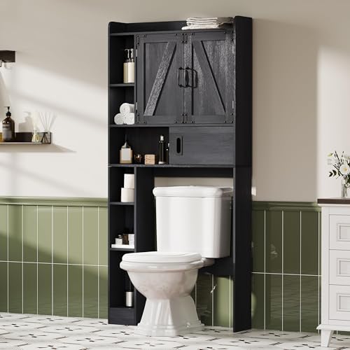 ChooChoo Black Over-the-Toilet Bathroom Storage Cabinet with Sliding Door