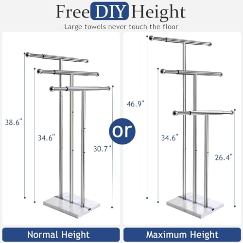 Kayfia 40-Inch Stainless Steel Towel Rack with Marble Base, 3 Tiers - Silver