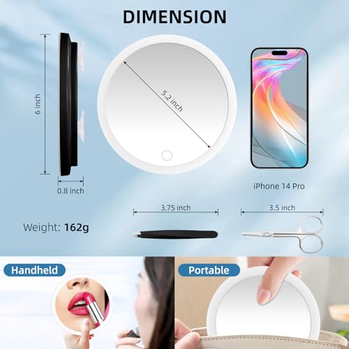 Black 20X Magnifying Makeup Mirror with Lights and Suction Cups - 6 Inch