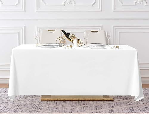 Surmente 5 Pack 90x156 Inch White Rectangular Tablecloth for 8 Foot Tables