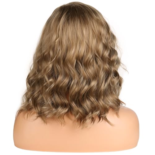 Ash Blonde Curly Wavy Short Synthetic Wig for Women & Girls - Shoulder Length, Heat Resistant, Cosplay & Daily Use