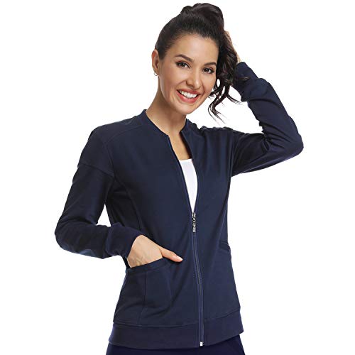 JEYONG Women's Zip Front Puffer Jacket - Small Navy Blue Warm Outerwear